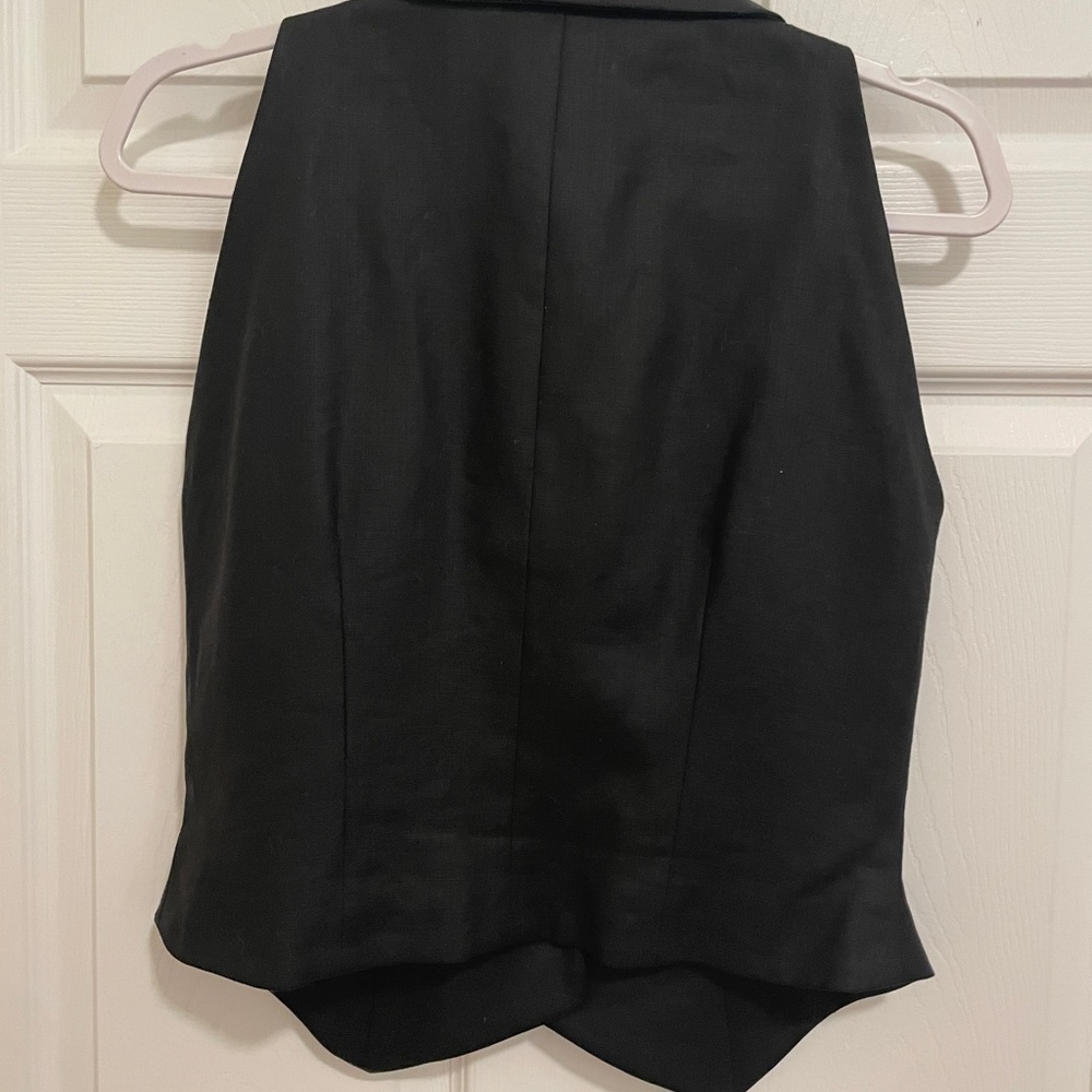 Vintage Saks Fifth Avenue Linen two piece vest and skirt black Carolyne Roehm - Picture 6 of 8